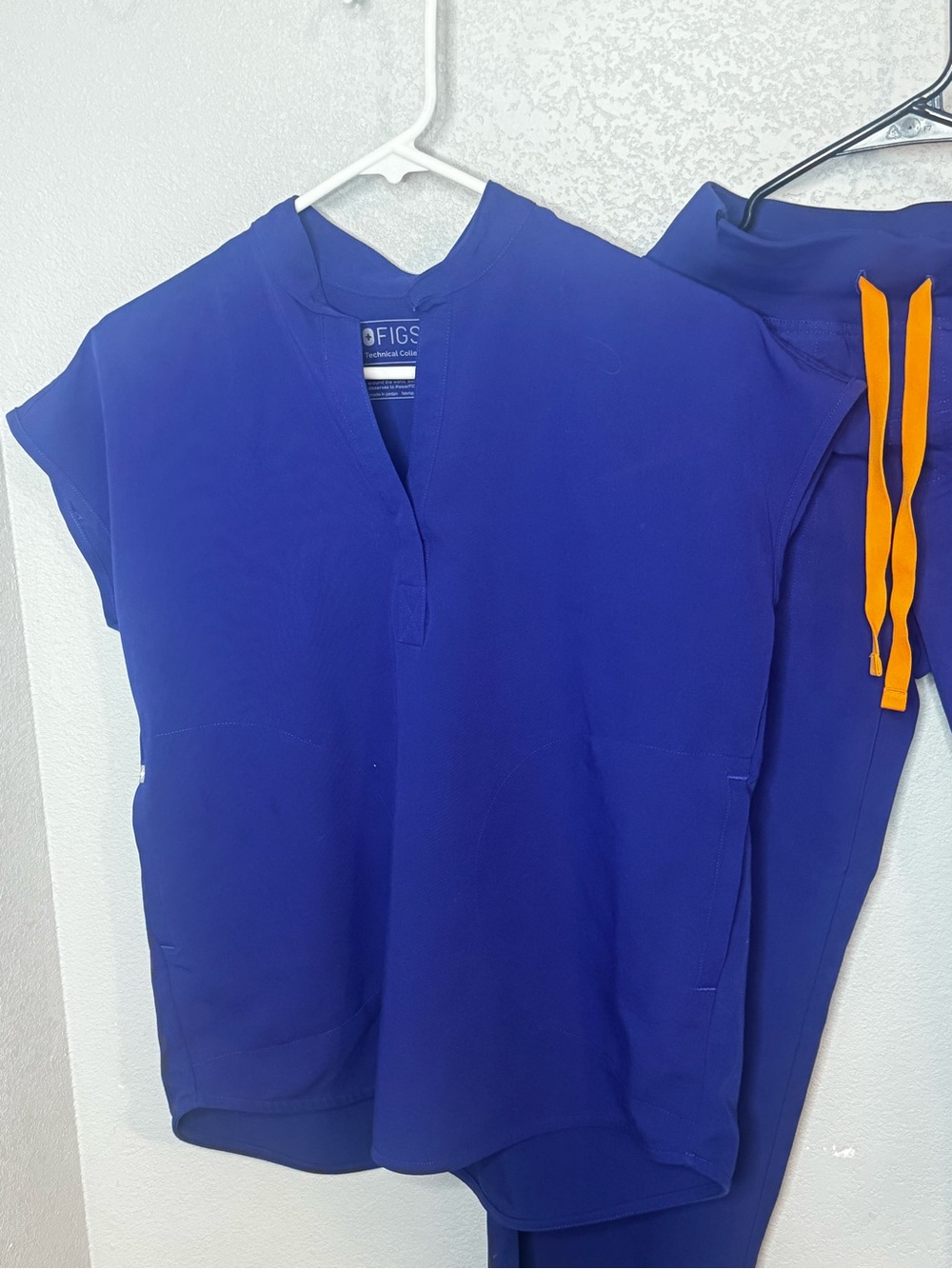 Figs Royal Blue Scrub Top & Joggers with Orange Drawstring - Picture 2 of 7